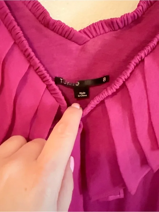 Talbots Fuchsia Ruffle-Trim V-Neck Blouse - Picture 3 of 4